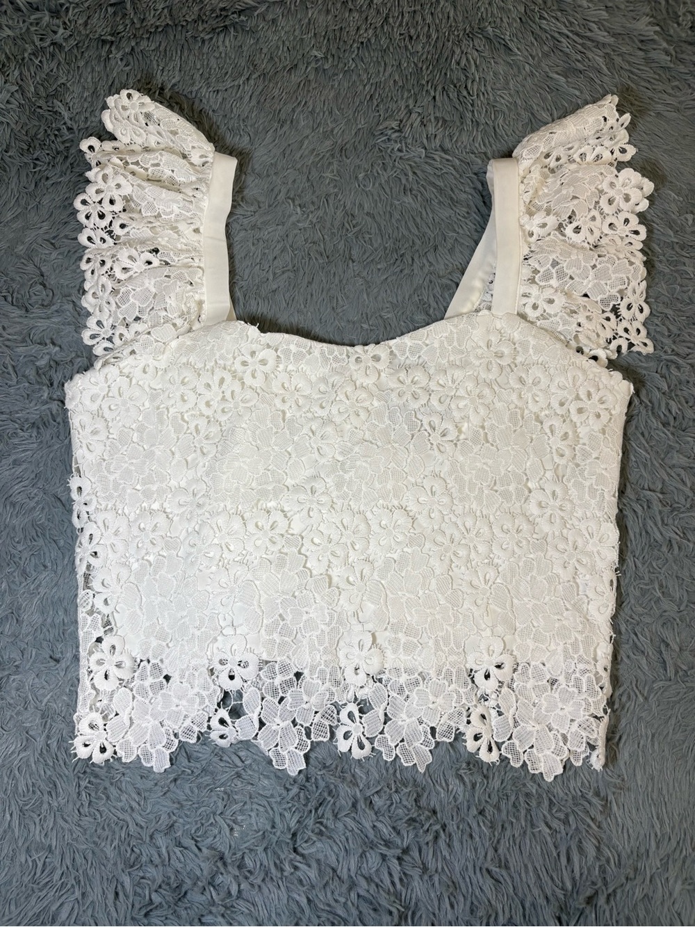 Gracia Lace Flutter Sleeve Crop Top - White